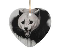 WZYCWB Angry howling wolf patterned Heart Shape ceramic pendant, perfect for decorating your home Christmas tree for winter parties