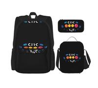 WZYCWB Atmosphere logo Backpack (3-piece set), large capacity backpack, student school bag, pencil case, lunch bag combination