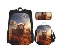 WZYCWB Australian sheep Backpack set (3-piece set) - student school bag + pencil case + lunch bag, large capacity backpack, Black, One Size