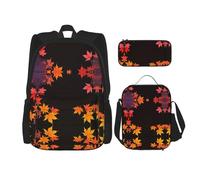 WZYCWB Autumn maple leaves Backpack (3-piece set), large capacity backpack, student school bag, pencil case, lunch bag combination