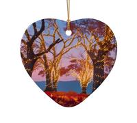 WZYCWB Autumn maple tree patterned Heart Shape ceramic pendant, perfect for decorating your home Christmas tree for winter parties