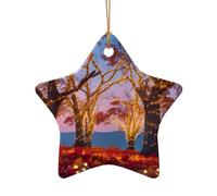 WZYCWB Autumn maple tree patterned Star Shape ceramic pendant, perfect for decorating your home Christmas tree for winter parties