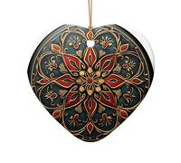 WZYCWB Badge Print Texture patterned Heart Shape ceramic pendant, perfect for decorating your home Christmas tree for winter parties