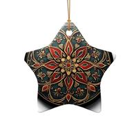 WZYCWB Badge Print Texture patterned Star Shape ceramic pendant, perfect for decorating your home Christmas tree for winter parties
