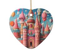 WZYCWB Balloon Castle patterned Heart Shape ceramic pendant, perfect for decorating your home Christmas tree for winter parties