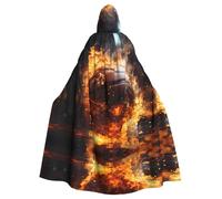 WZYCWB Basketball on Fire and Water Flame Splashing Halloween hooded cloak, unisex fashion cloak suitable for Halloween cosplay party