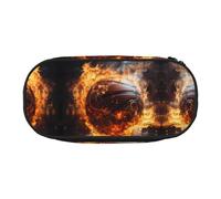 WZYCWB Basketball on Fire and Water Flame Splashing Large Capacity Pencil Bag - Multifunctional Storage Box, Portable and Durable Pencil Bag for Office and School Supplies