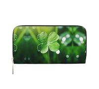 WZYCWB Basketball on Fire and Water Flame Splashing Leather clutch bags zipper wallets and card holders are perfect for travel or daily use, Four-leaf Clover, One Size