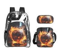 WZYCWB Basketball on Fire and Water Flame Splashing Printed backpack set | Lunch bag and pencil case | Perfect for work, business trips, and vacations.
