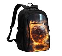 WZYCWB Basketball on Fire and Water Flame Splashing Printed laptop backpack, business men's commuter backpack, computer bag with USB port charging
