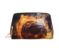 WZYCWB Basketball on Fire and Water Flame Splashing Printed Leather Cosmetic Bag for Women - Stylish and Soft, Durable