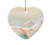 WZYCWB Beach Starfish patterned Heart Shape ceramic pendant, perfect for decorating your home Christmas tree for winter parties