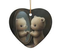 WZYCWB Bear in the mirror patterned Heart Shape ceramic pendant, perfect for decorating your home Christmas tree for winter parties