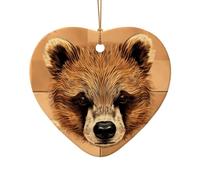 WZYCWB Bear pattern patterned Heart Shape ceramic pendant, perfect for decorating your home Christmas tree for winter parties