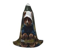 WZYCWB bear with white hat Printed Hooded Cape | Cosplay Costume, Halloween Anime Party Prop - Large
