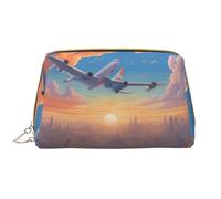 WZYCWB beautiful airplane Leather cosmetic bag with pockets, portable travel cosmetic bag, large capacity cosmetic storage bag,