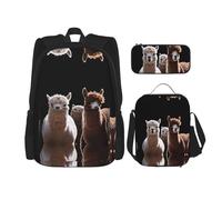 WZYCWB Beautiful alpaca Campus life backpack set (3 pieces) - school bag + pencil case + lunch bag, meet all the daily needs of students!