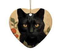WZYCWB Beautiful black cat patterned Heart Shape ceramic pendant, perfect for decorating your home Christmas tree for winter parties
