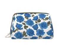 WZYCWB Beautiful Blue Roses Printed Leather Cosmetic Bag for Women - Stylish and Soft, Durable
