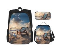 WZYCWB beautiful blue sky and sea Backpack (3-piece set), large capacity backpack, student school bag, pencil case, lunch bag combination