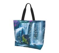 WZYCWB Beautiful Blue Waterfall in Hawaii Printed Tote Bag - Shoulder Bag - Suitable for Travel, Yoga, Beach, Commute, Shopping - Gift for Men and Women