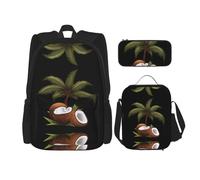 WZYCWB Beautiful coconut trees Campus life backpack set (3 pieces) - school bag + pencil case + lunch bag, meet all the daily needs of students!