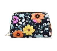 WZYCWB Beautiful Colourful Flowers Printed Leather Cosmetic Bag for Women - Stylish and Soft, Durable