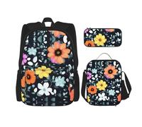 WZYCWB Beautiful Colourful Flowers School Bag + Pencil case + Lunch Bag Combination Backpack Suitable for Everyday Commuting