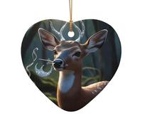 WZYCWB Beautiful deer patterned Heart Shape ceramic pendant, perfect for decorating your home Christmas tree for winter parties