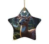 WZYCWB Beautiful deer patterned Star Shape ceramic pendant, perfect for decorating your home Christmas tree for winter parties