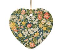 WZYCWB Beautiful flowers patterned Heart Shape ceramic pendant, perfect for decorating your home Christmas tree for winter parties