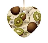 WZYCWB Beautiful kiwi fruit patterned Heart Shape ceramic pendant, perfect for decorating your home Christmas tree for winter parties