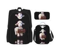 WZYCWB Beautiful lamb Backpack (3-piece set), large capacity backpack, student school bag, pencil case, lunch bag combination