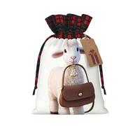 WZYCWB Beautiful lamb Christmas Gift Bags for Christmas Party Supplies Decorations, 8.3 * 11.8 Inch Colorblock Burlap Drawstring Gift Bags,