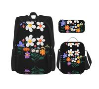 WZYCWB Beautiful little flower Campus life backpack set (3 pieces) - school bag + pencil case + lunch bag, meet all the daily needs of students!