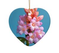 WZYCWB Beautiful little flower patterned Heart Shape ceramic pendant, perfect for decorating your home Christmas tree for winter parties