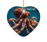 WZYCWB Beautiful octopus patterned Heart Shape ceramic pendant, perfect for decorating your home Christmas tree for winter parties