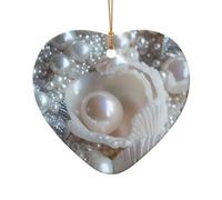 WZYCWB Beautiful Pearls patterned Heart Shape ceramic pendant, perfect for decorating your home Christmas tree for winter parties