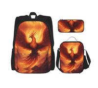 WZYCWB beautiful phoenix Backpack set (3-piece set) - student school bag + pencil case + lunch bag, large capacity backpack, Black, One Size