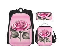 WZYCWB Beautiful pink roses Backpack (3-piece set), large capacity backpack, student school bag, pencil case, lunch bag combination
