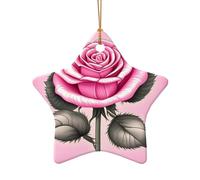 WZYCWB Beautiful pink roses patterned Star Shape ceramic pendant, perfect for decorating your home Christmas tree for winter parties