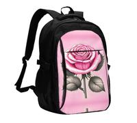 WZYCWB Beautiful pink roses Printed laptop backpack, business men's commuter backpack, computer bag with USB port charging