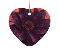 WZYCWB Beautiful purple flowers patterned Heart Shape ceramic pendant, perfect for decorating your home Christmas tree for winter parties