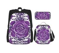 WZYCWB beautiful purple roses Backpack set (3-piece set) - student school bag + pencil case + lunch bag, large capacity backpack