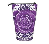 WZYCWB Beautiful Purple Roses Printed Retractable Pen Holder Suitable for use as a Simple Cosmetic Bag, Wallet, etc.