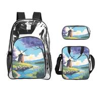 WZYCWB beautiful river windmill Printed backpack set | Lunch bag and pencil case | Perfect for work, business trips, and vacations.