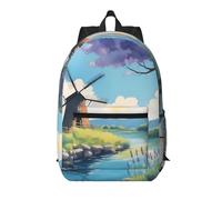 WZYCWB beautiful river windmill Printed backpack with pockets - suitable for work, business trips, travel, sports