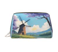 WZYCWB Beautiful River Windmill Printed Leather Cosmetic Bag for Women - Stylish and Soft, Durable