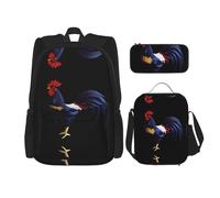 WZYCWB Beautiful rooster Backpack set (3-piece set) - student school bag + pencil case + lunch bag, large capacity backpack