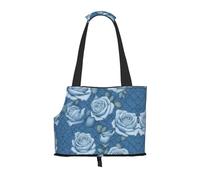 WZYCWB Beautiful roses on blue background Lightweight travel bag for cats & breathable small dog shoulder bag for easy portability